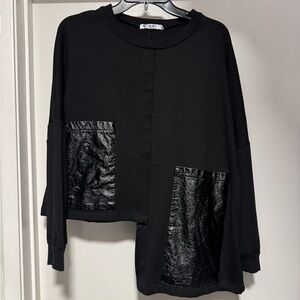 S T O R Y Assymetric Top with Faux Leather Pockets
